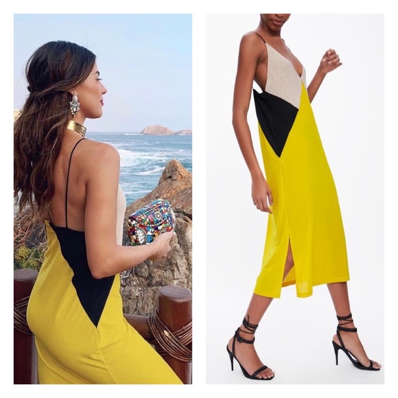 zara color block slip dress